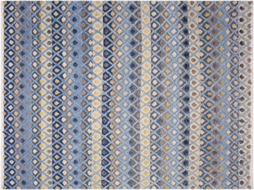 handmade Modern Moroccan Hi Lt. Blue Ivory Hand Knotted RECTANGLE 100% WOOL area rug 9x12